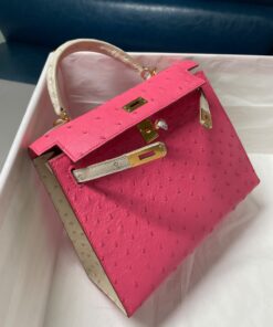 Túi Xách Hermes Kelly 25 Da Đà Điểu Màu Đỏ