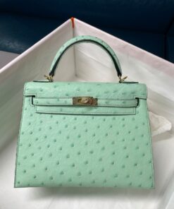 Túi xách Hermes Kelly 25 Da Đà Điểu màu xanh lá cây nhạt