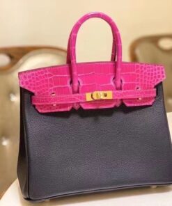 Túi Hermes Birkin Touch da nai phối da cá sấu nâu hồng