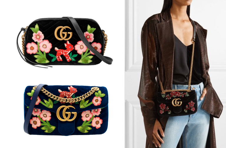 Với chất liệu nhung mềm mại và sang trọng, Gucci GG Marmont Velvet mang ý nghĩa tôn trọng và bảo vệ thiên nhiên. Món phụ kiện ghi điểm với họa tiết hoa được thêu tỉ mỉ trên thân túi