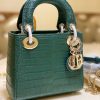 Túi xách Dior Lady Dior cỡ trung màu xanh rêu da cá sấu