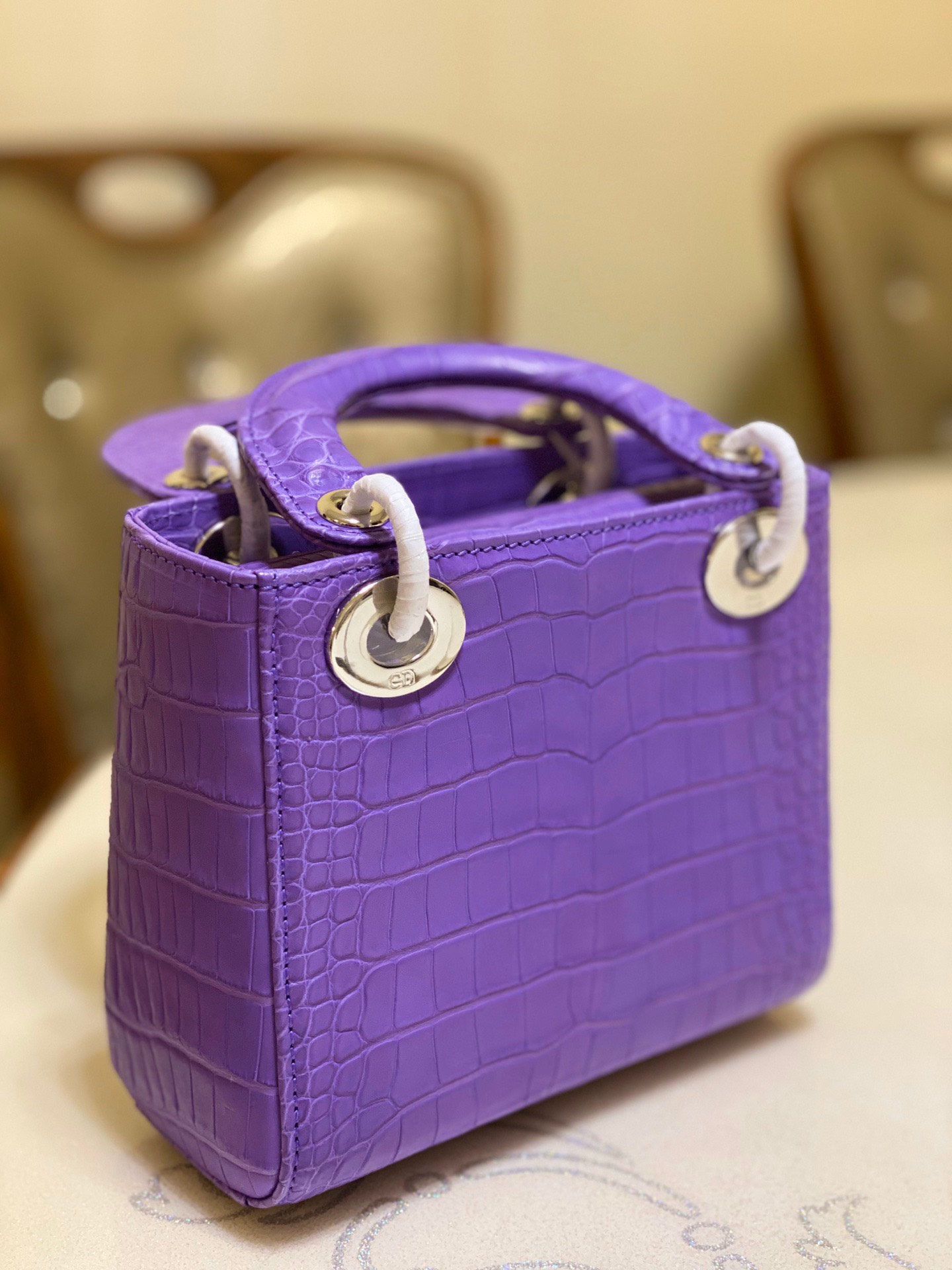 Túi Xách Siêu Cấp - Địa chỉ cung cấp túi xách Dior Lady Dior cỡ trung màu tím da cá sấu