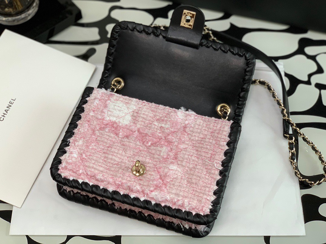 z3164987284679_c73e7539272c8723b53f99b7f197cb75 Túi Mini My Own Frame Flap bằng da bê bện vải tweed màu hồng đen