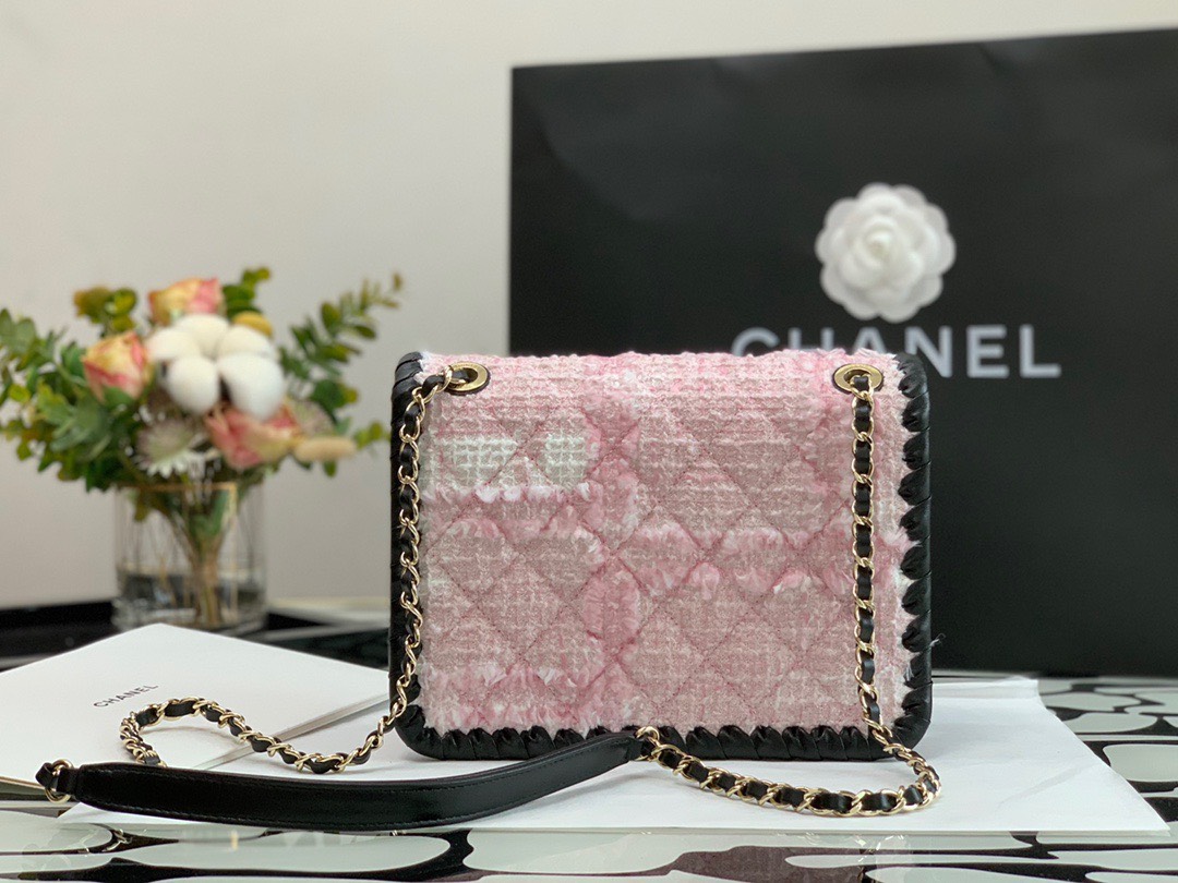 z3164987290410_ea18e753c3ef709b0cf38c67b16434aa Túi Mini My Own Frame Flap bằng da bê bện vải tweed màu hồng đen