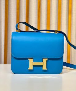 Túi xách Hermes Constance 18 với khóa da thằn lằn màu xanh
