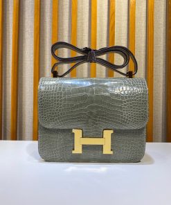 Túi xách Hermes Constance da cá sấu màu xám xi măng