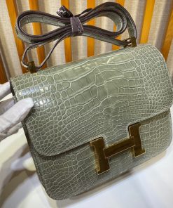 Túi xách Hermes Constance da cá sấu màu xám xi măng siêu cấp