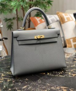 Túi Xách Hermes nữ Kelly Size 25 Da Epsom Màu Ghi Đậm