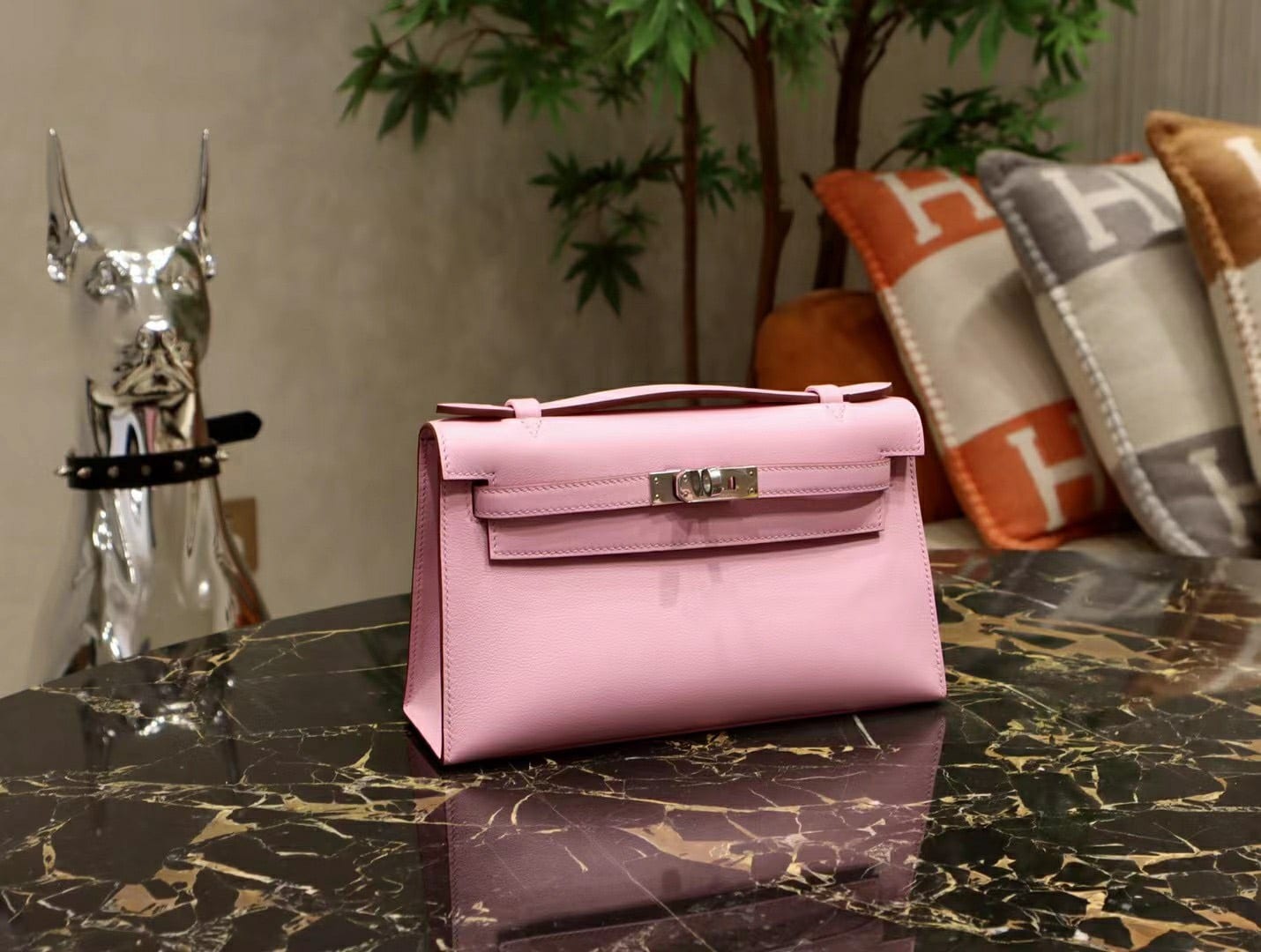 Túi xách Hermes Kelly Pochette Rose Sakura Swift Palladium Hardware Siêu Cấp Túi xách Hermes Kelly Pochette Rose Sakura Swift Palladium Hardware Siêu Cấp