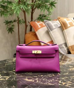 Túi xách Hermes Kelly Pochette da Swift Màu Hồng Đậm Siêu Cấp