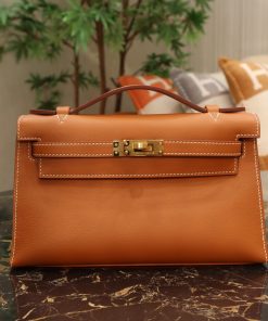 Túi xách Hermes Kelly Pochette Gold Swift Gold Hardware Siêu Cấp