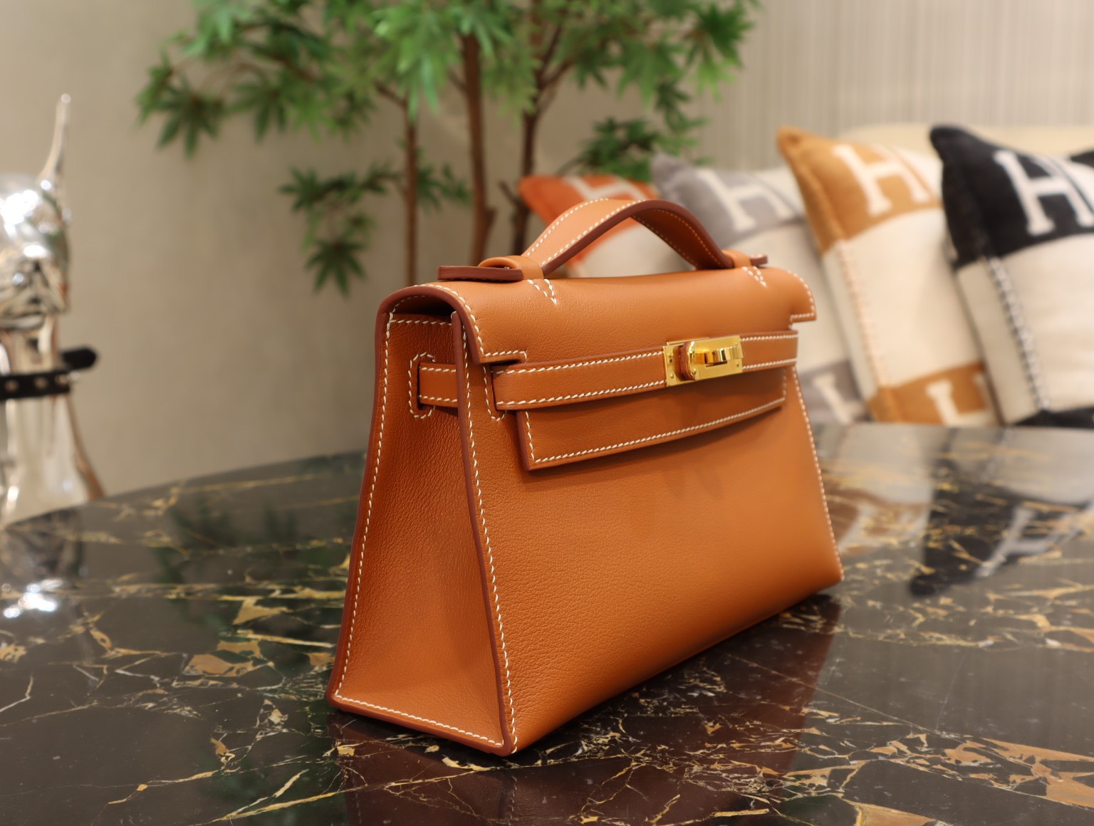 Túi xách Hermes Kelly Pochette Gold Swift Gold Hardware Siêu Cấp