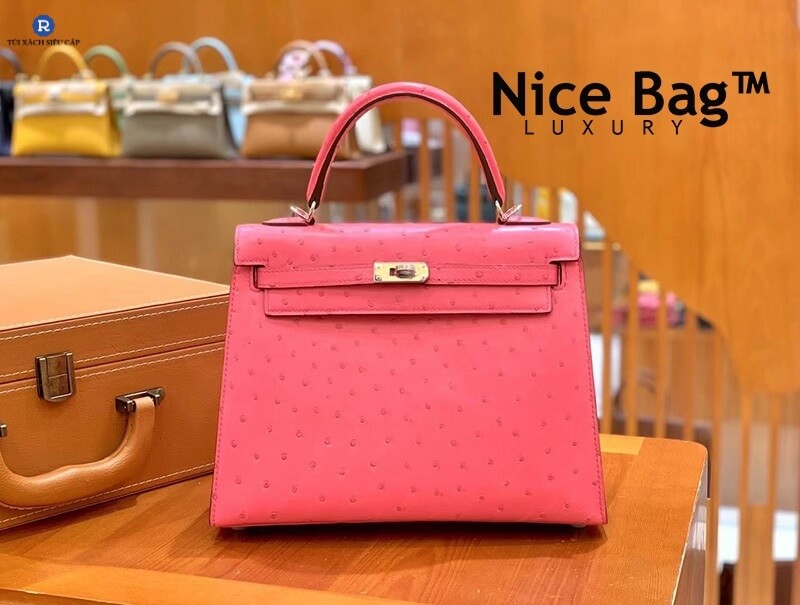 Mẫu Hermes Rose Tyrien Ostrich Sellier Kelly 25cm