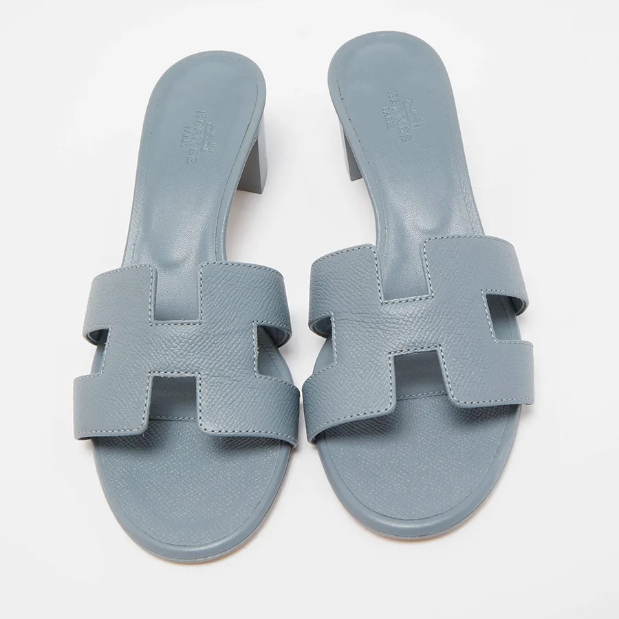Dép nữ Hermes Grey Leather Oasis Slide Sandals