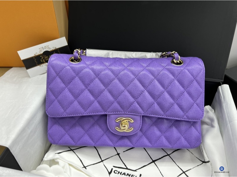 Túi xách Chanel da lộn màu tím classic