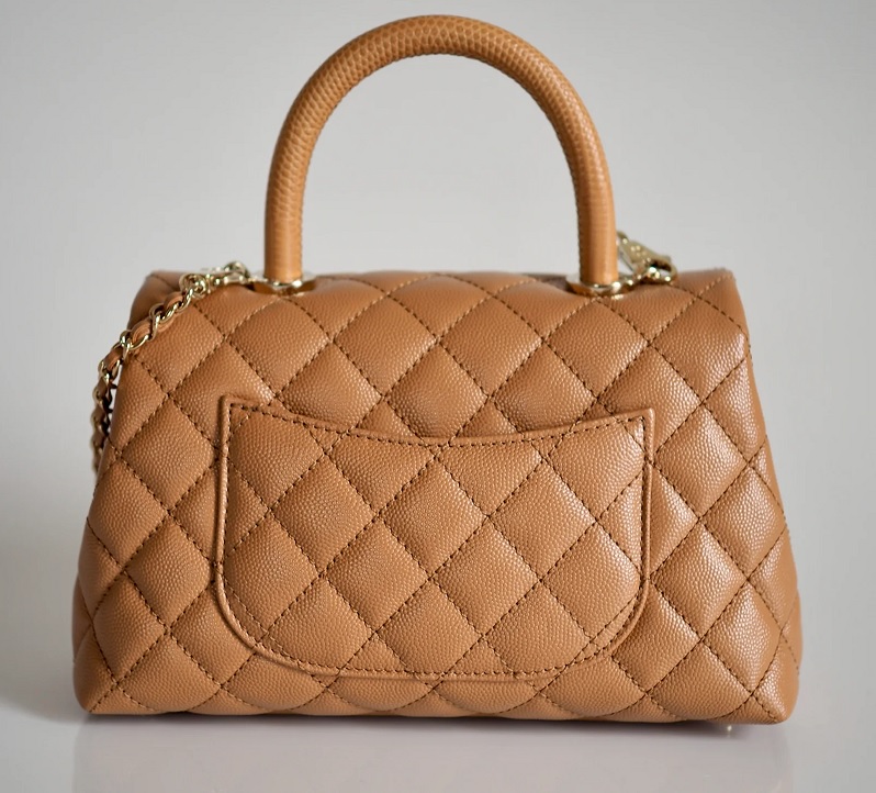 Túi Chanel Light Brown Quilted Caviar Small Coco Top Handle Flap Bag Gold